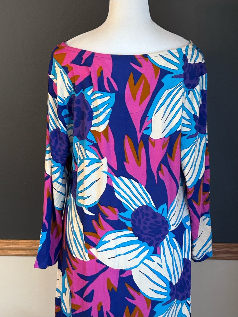 NWT $130 Soft Surroundings Serena Maxi Dress Nazarene Blue Multi Size Large - Picture 7 of 13